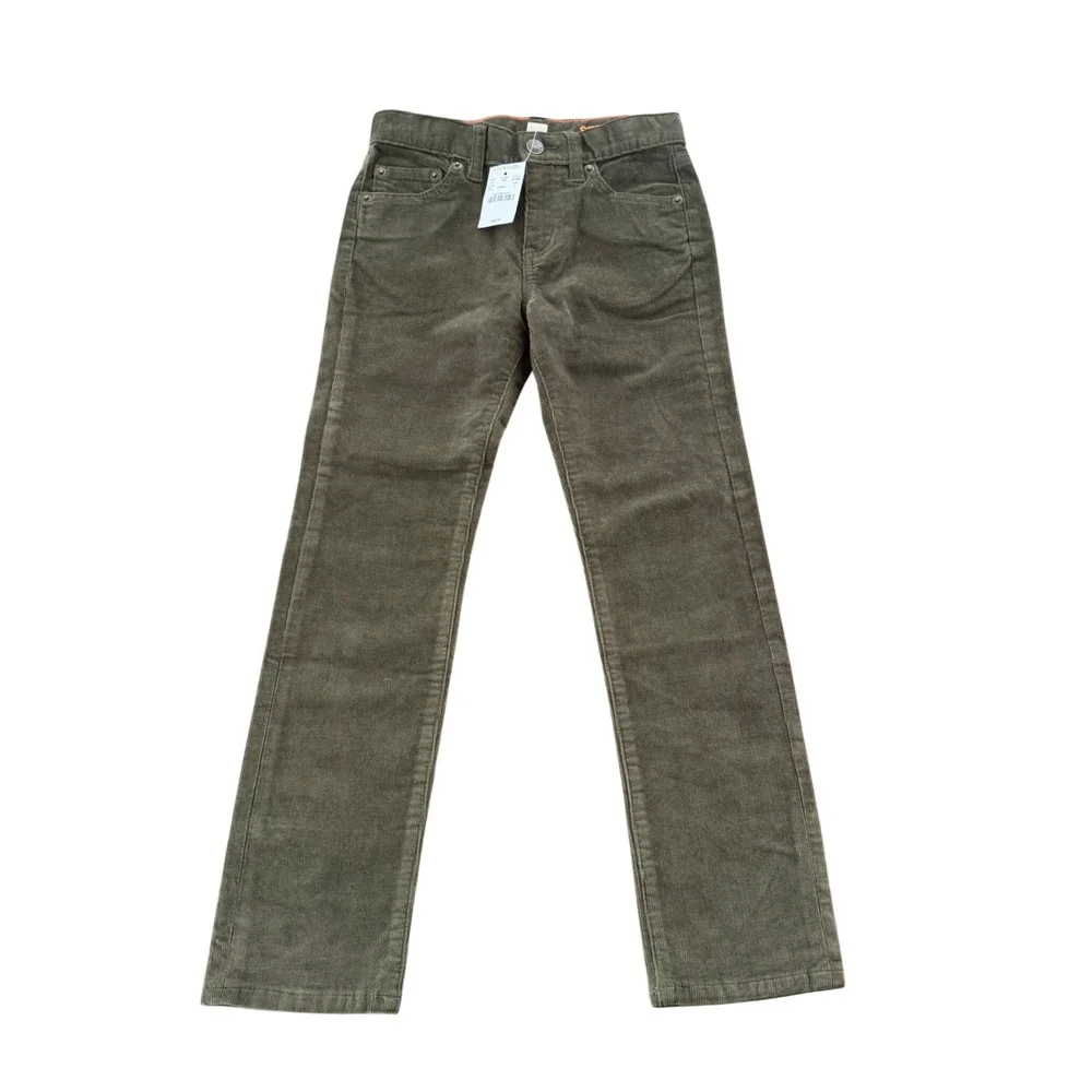 NWT Crewcuts J.Crew Boys Olive Green Straight Stretch Corduroy Pant Size 7 G7599